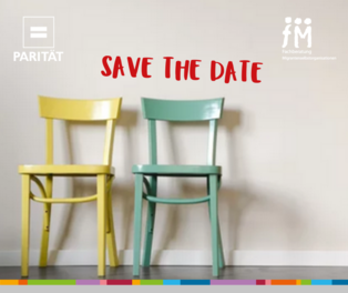 Zwei Stühle, das Logo der Fachberatung MSO sowie des Paritätischen NRW und der Schriftzug: Save the date